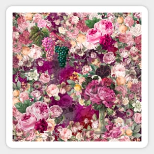Elegant Vintage flowers and roses garden shabby chic, vintage botanical, pink floral pattern pink fuchsia artwork over a Sticker